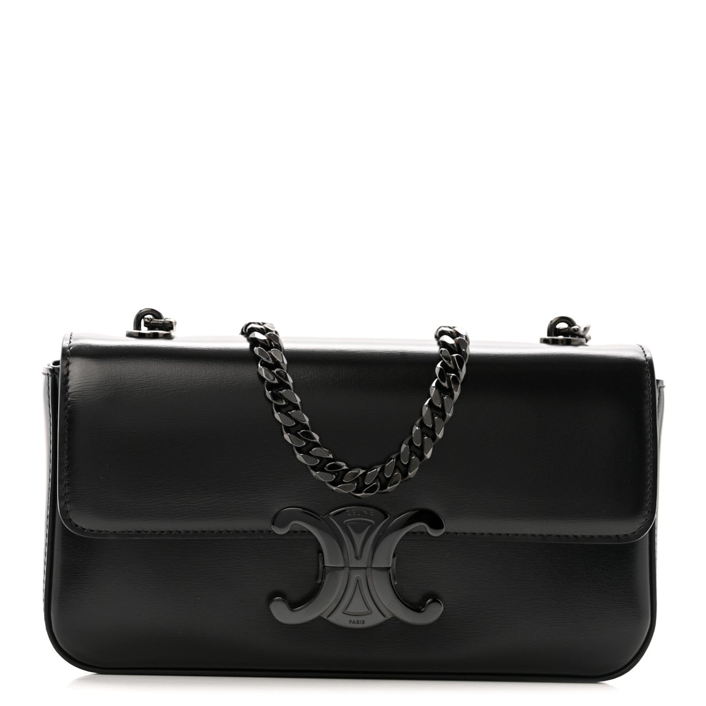 Shiny Calfskin Triomphe Chain Bag Black