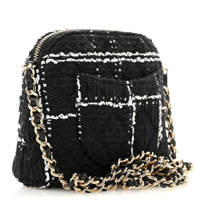 Chanel Tweed Quilted Mini Clutch With Chain  Black White 3 of 10