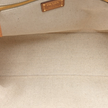 Prada Linen Vitello Large Logo Tote Natural 5 of 9