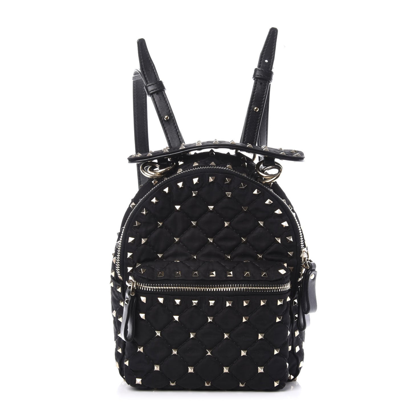 Nylon Quilted Mini Rockstud Spike Backpack Black