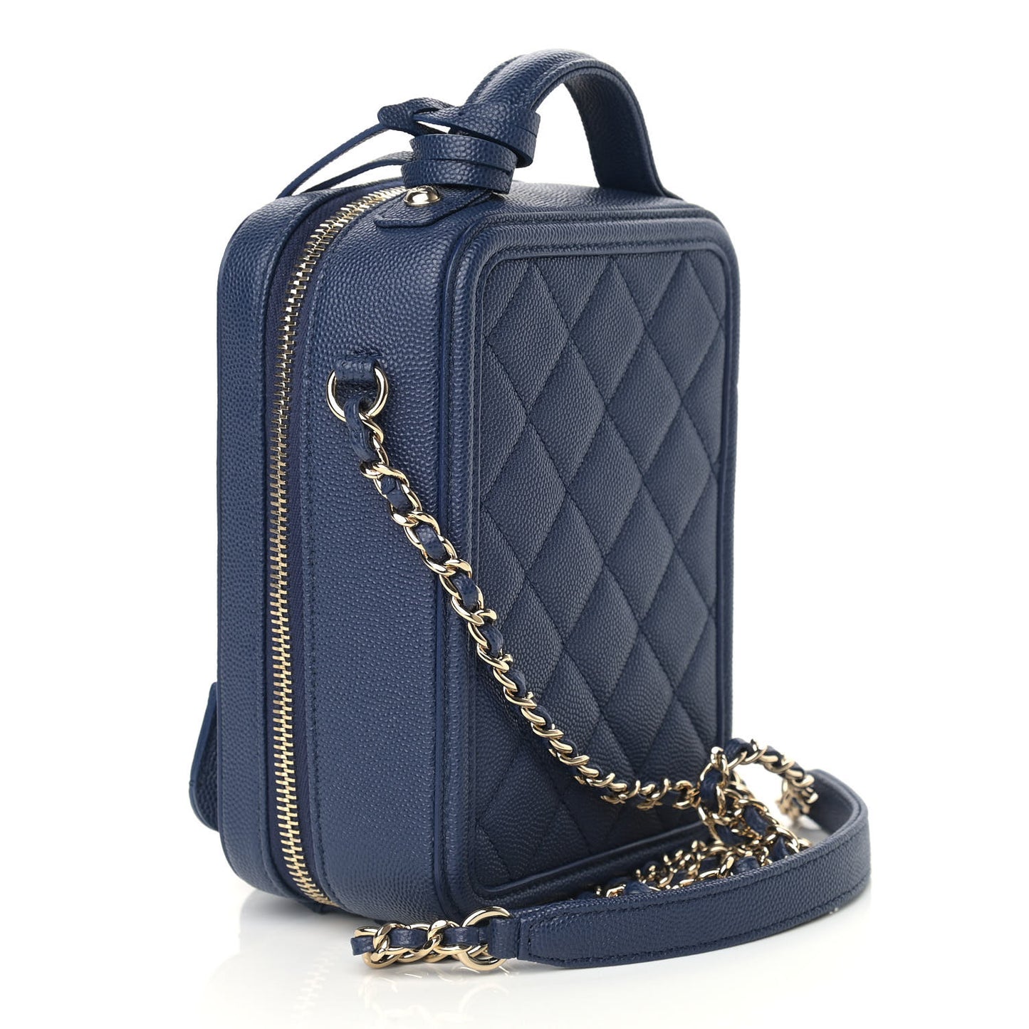 Caviar Quilted CC North South Filigree Vanity Case Blue
