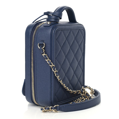 Chanel Caviar Quilted CC North South Filigree Vanity Case Blue 3 of 9