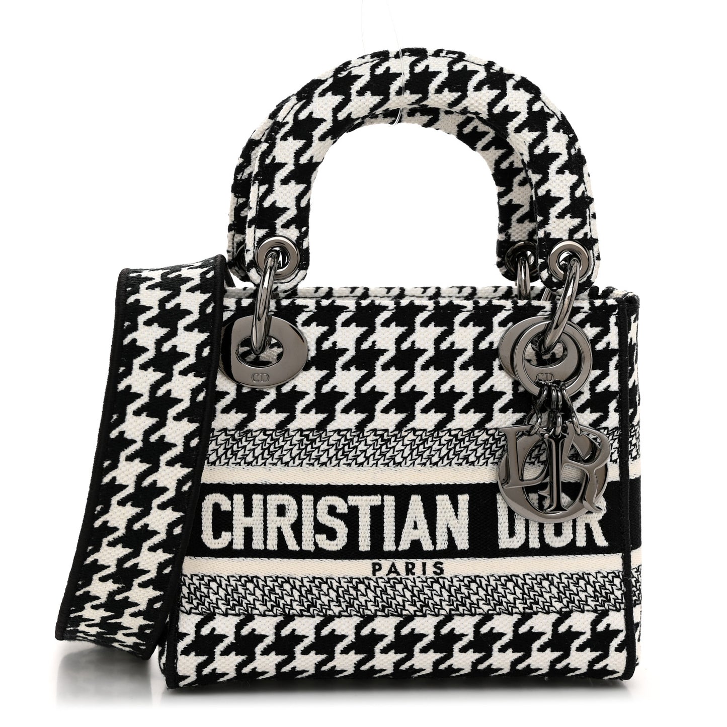 Canvas Houndstooth Embroidered Mini Lady D-Lite Black White
