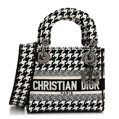 Christian Dior Canvas Houndstooth Embroidered Mini Lady D-Lite Black White 1 of 9