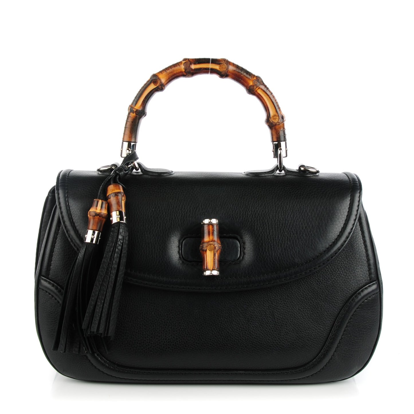 Calfskin Large New Bamboo Top Handle Bag Black