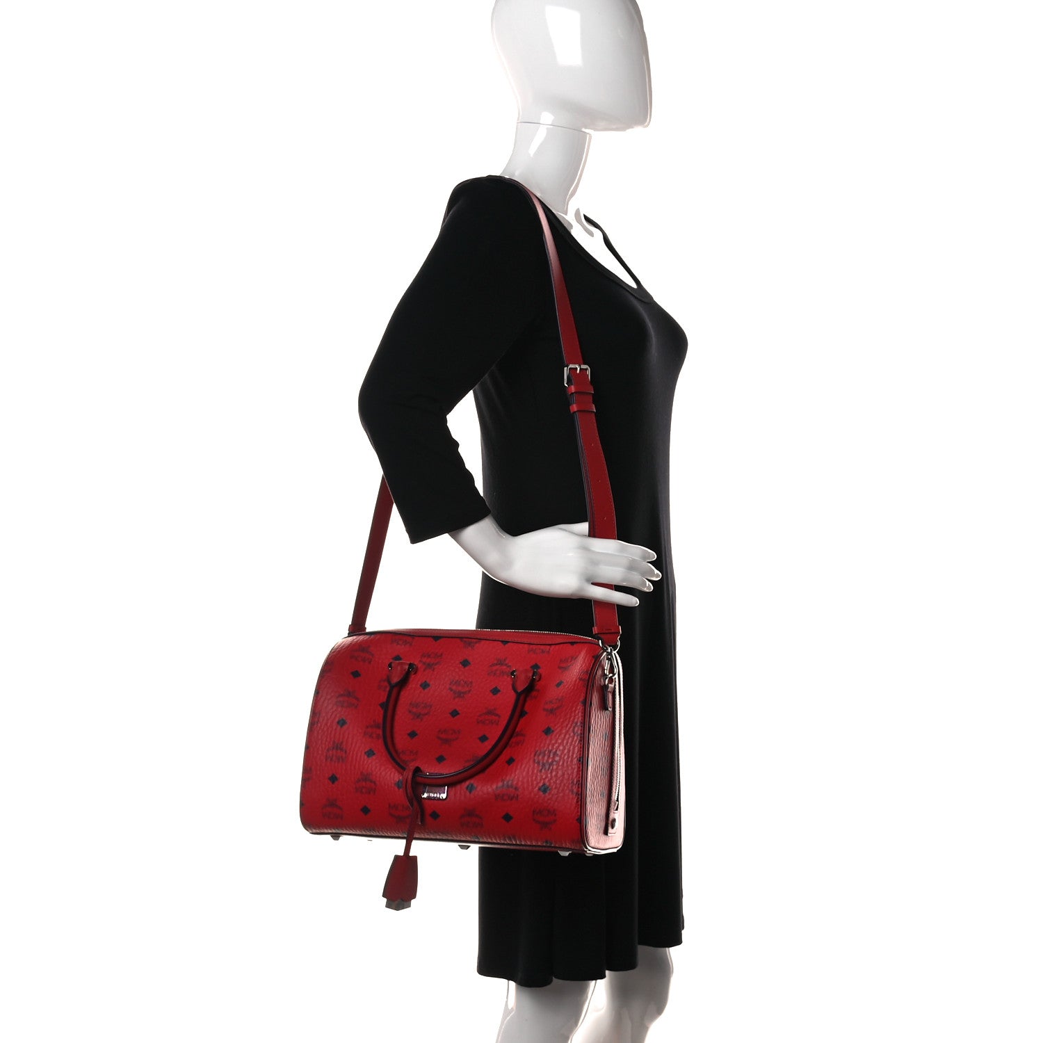 MCM Visetos Medium Essential Boston Bag Red 1054039 – FASHIONPHILE