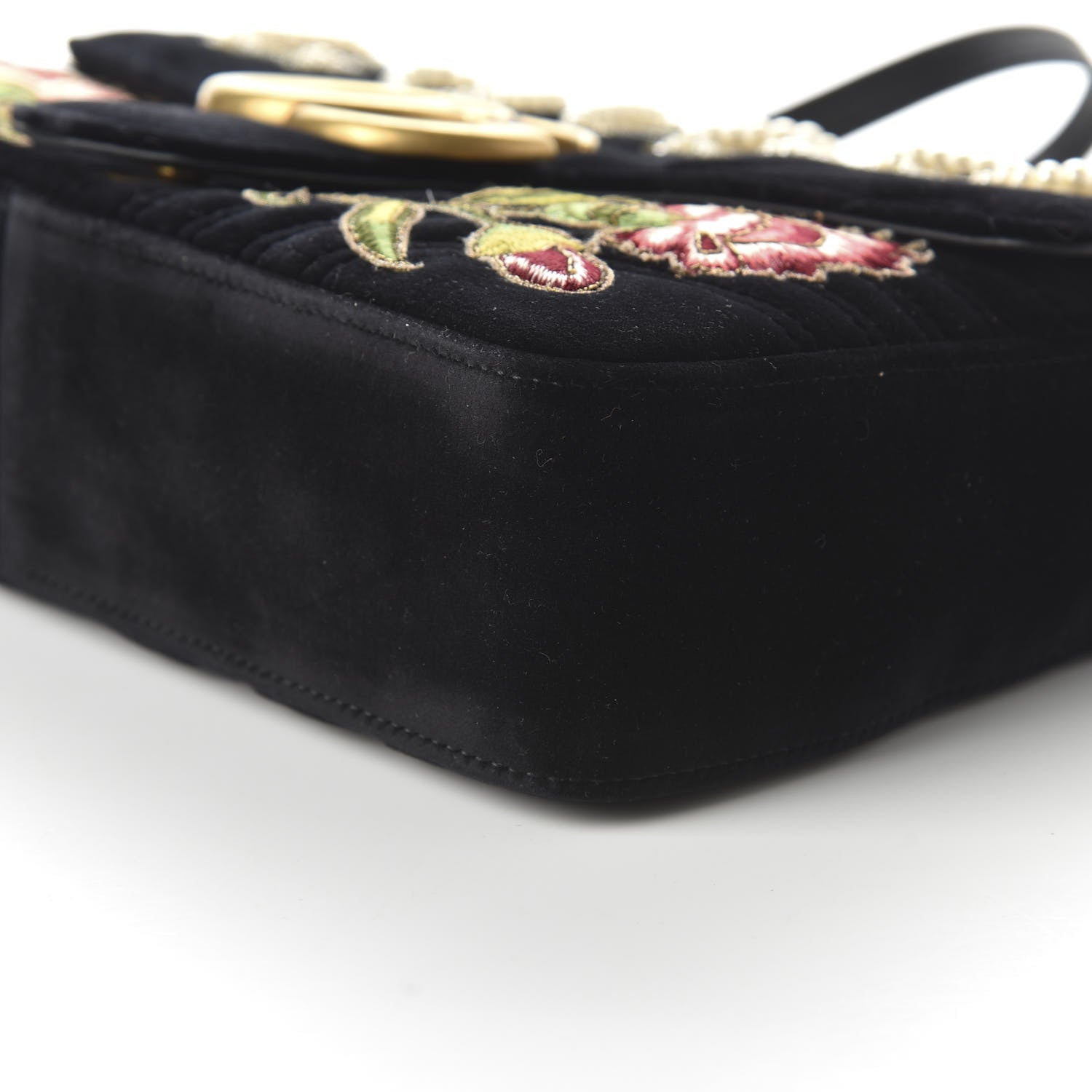 Gucci Velvet Matelasse Loved Embroidered Medium GG Marmont Shoulder Bag Black 7 of 10