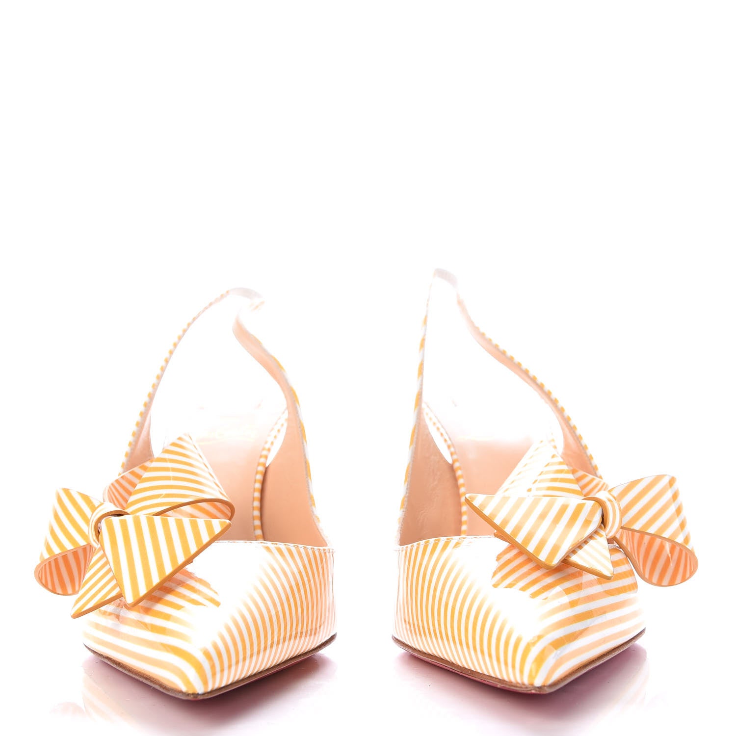 Christian Louboutin Patent Stripes Clare Nodo 80 Pumps 40 Banana White 2 of 8