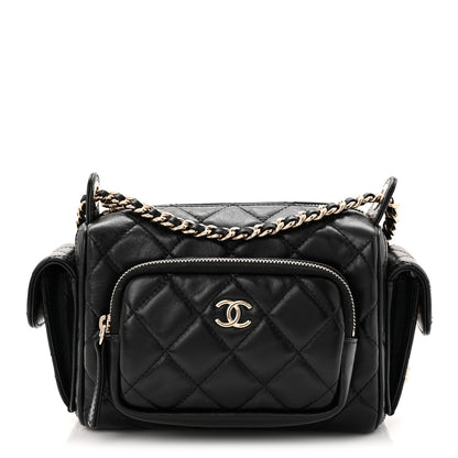 Chanel Shiny Crumpled Lambskin Quilted Small Preppy Pocket Camera Case Black 1 of 9