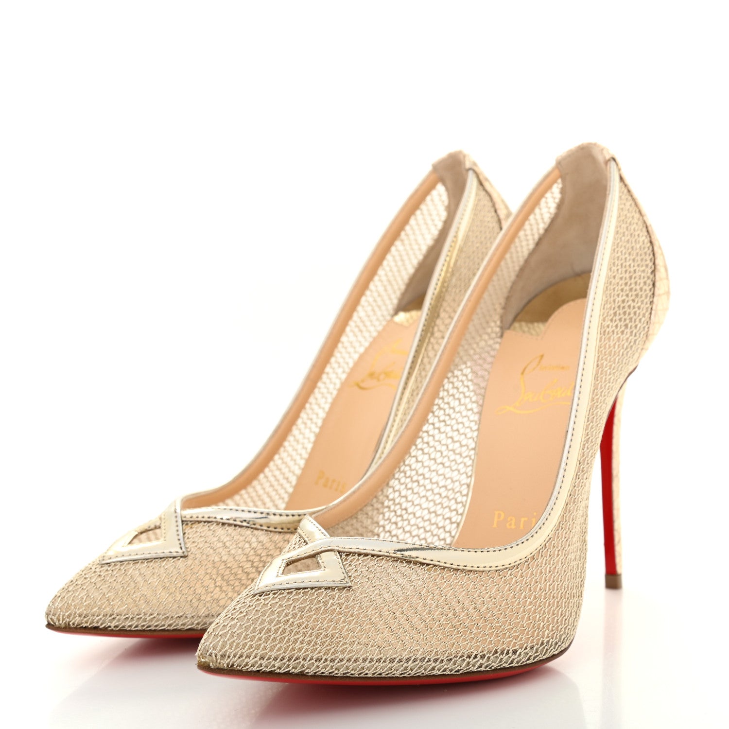 Christian Louboutin Mesh Neoalto 100 Pumps 37.5 Gold 3 of 11