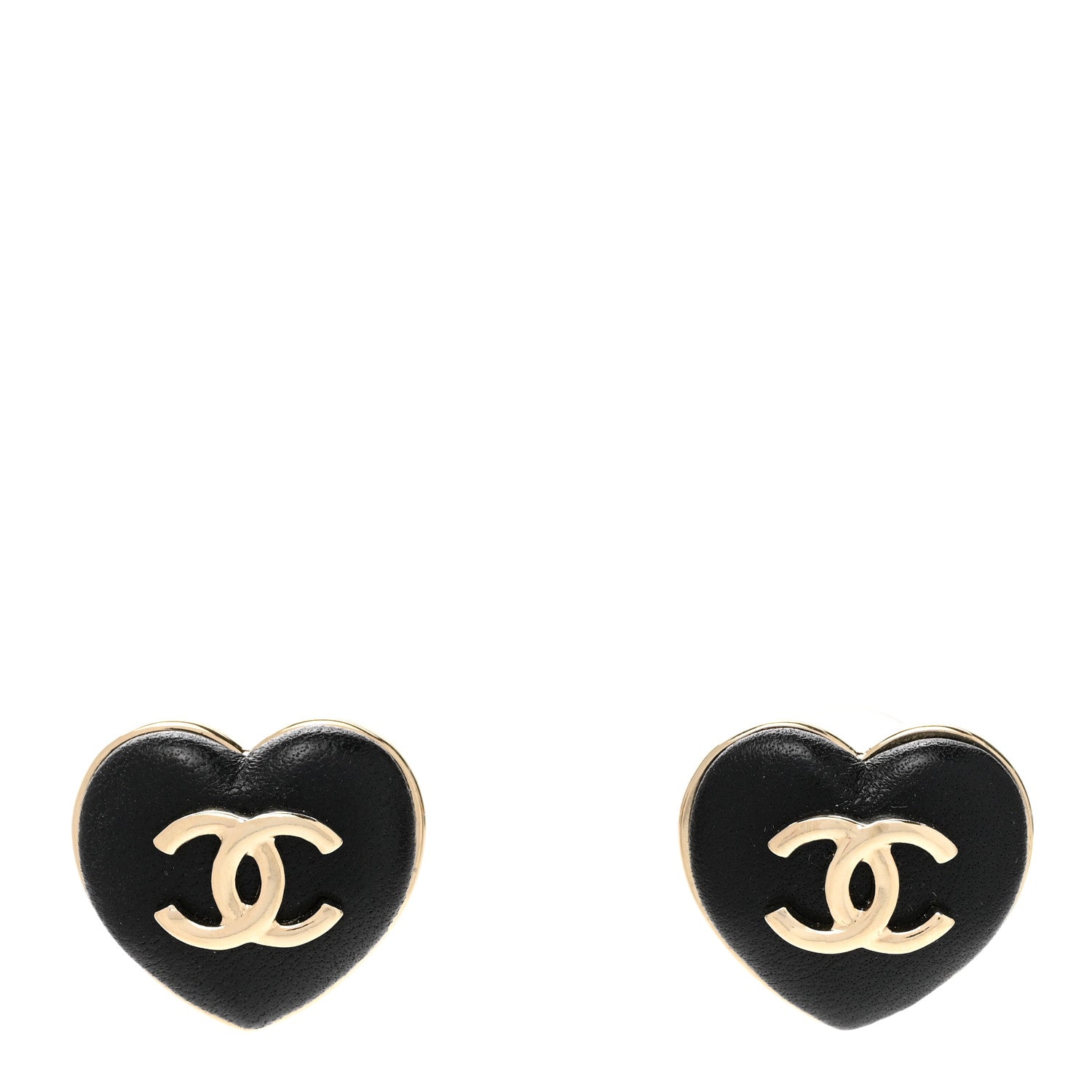 Chanel Lambskin CC Heart Earrings Black Gold 1 of 5