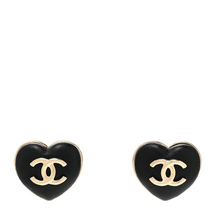 Chanel Lambskin CC Heart Earrings Black Gold 1 of 5
