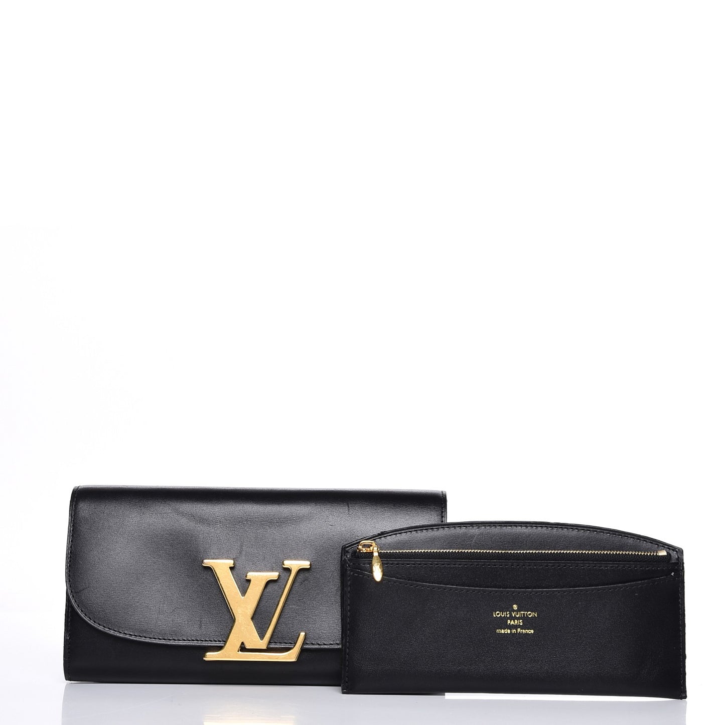 Box Calfskin Vivienne LV Long Wallet Black