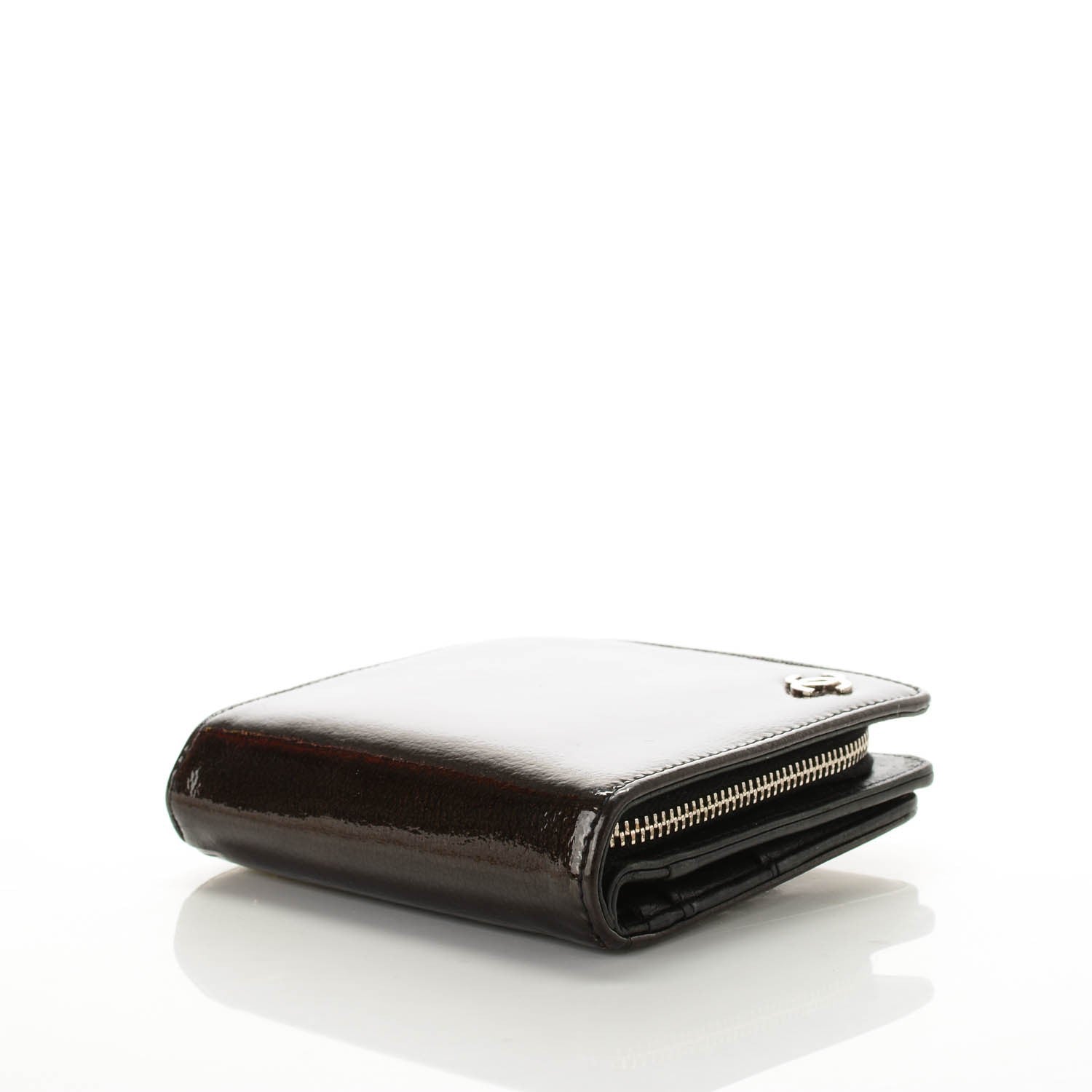 Chanel Patent Goatskin Compact CC French Wallet Black 4 of 8