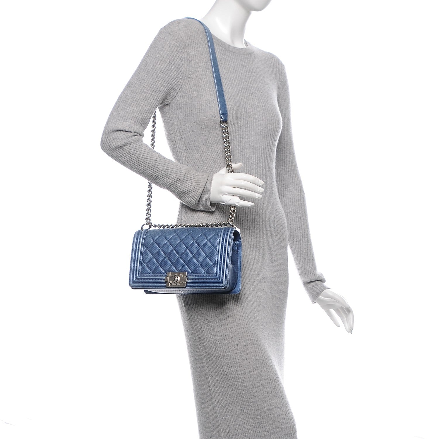 Chanel Metallic Calfskin Perforated Medium Boy Flap Blue 2 of 7