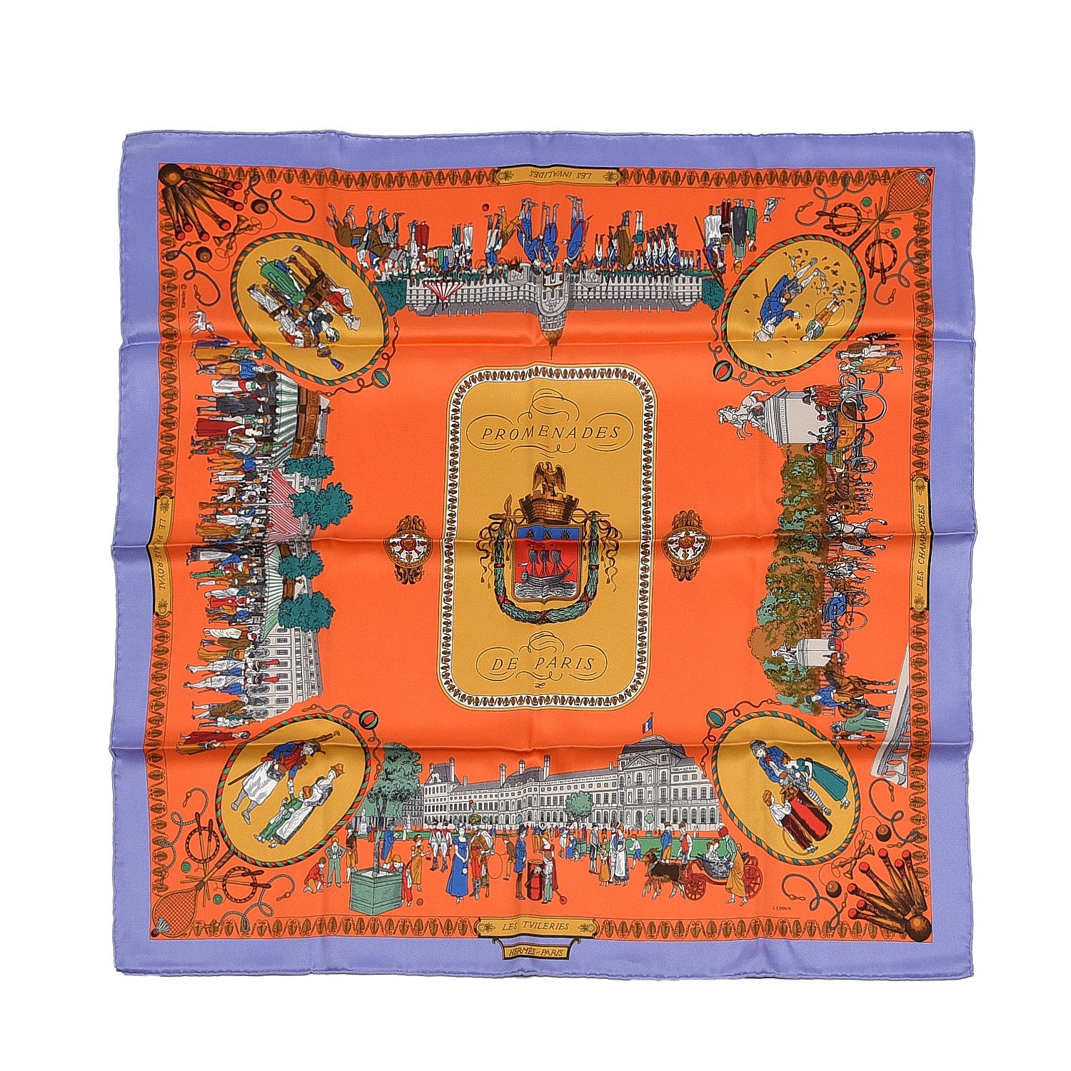 Hermes Silk Promenades de Paris Scarf 70 Orange Black Vert 1 of 6