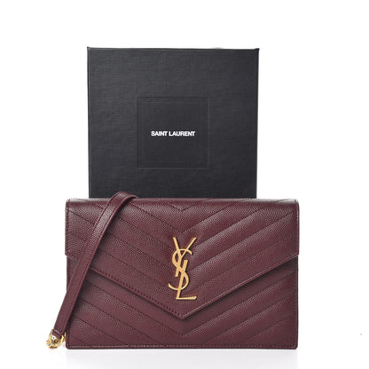 Saint Laurent Grain De Poudre Matelasse Chevron Monogram Envelope Chain Wallet Rouge Legion 11 of 11