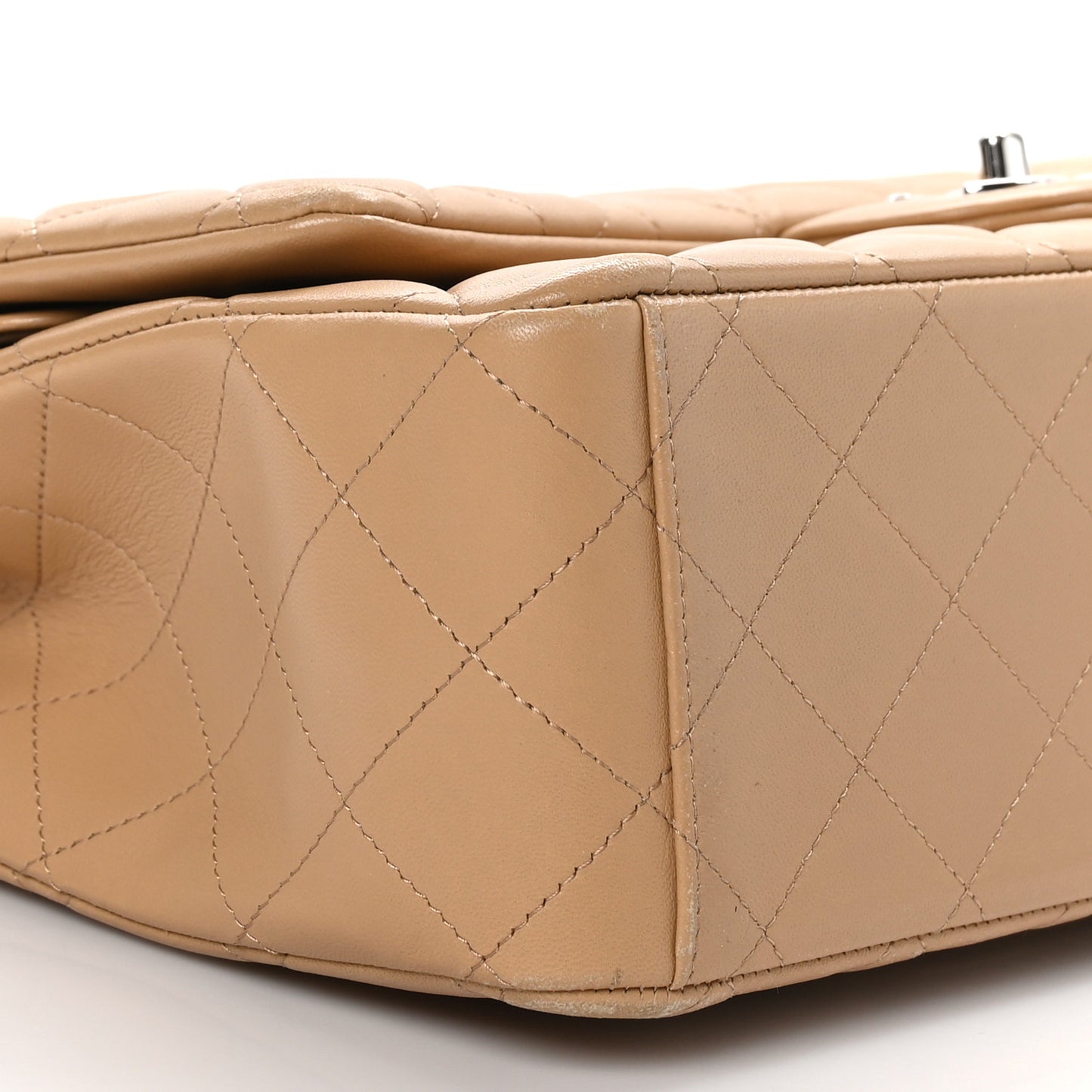 Lambskin Quilted Maxi Double Flap Beige