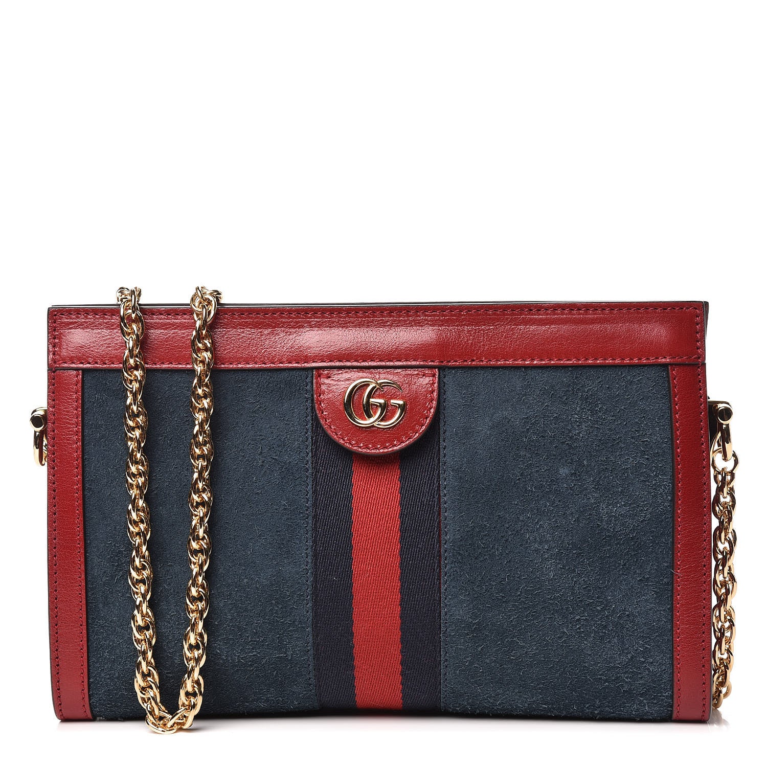 Gucci Suede Calfskin Web Small Ophidia Chain Shoulder Bag New Blue Romantic Cherry 1 of 10