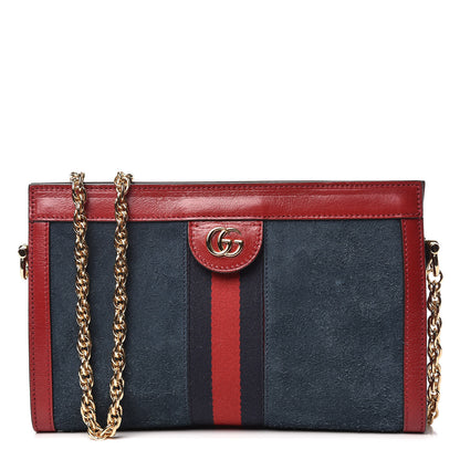 Gucci Suede Calfskin Web Small Ophidia Chain Shoulder Bag New Blue Romantic Cherry 1 of 10