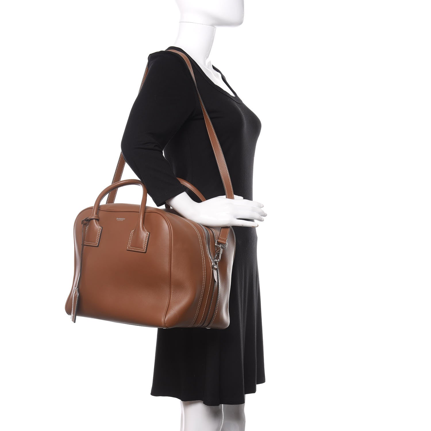Burberry Smooth Calfskin Medium Cube Bowling Bag Malt Brown 2 of 8