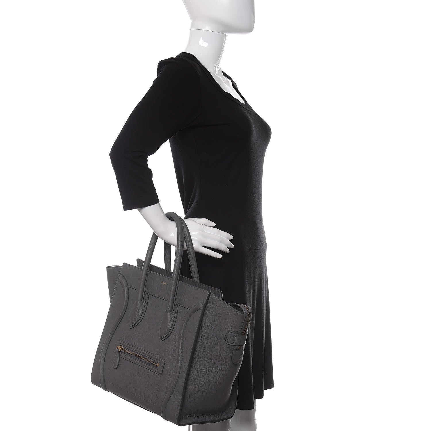 Celine Drummed Calfskin Mini Luggage Kohl 2 of 9
