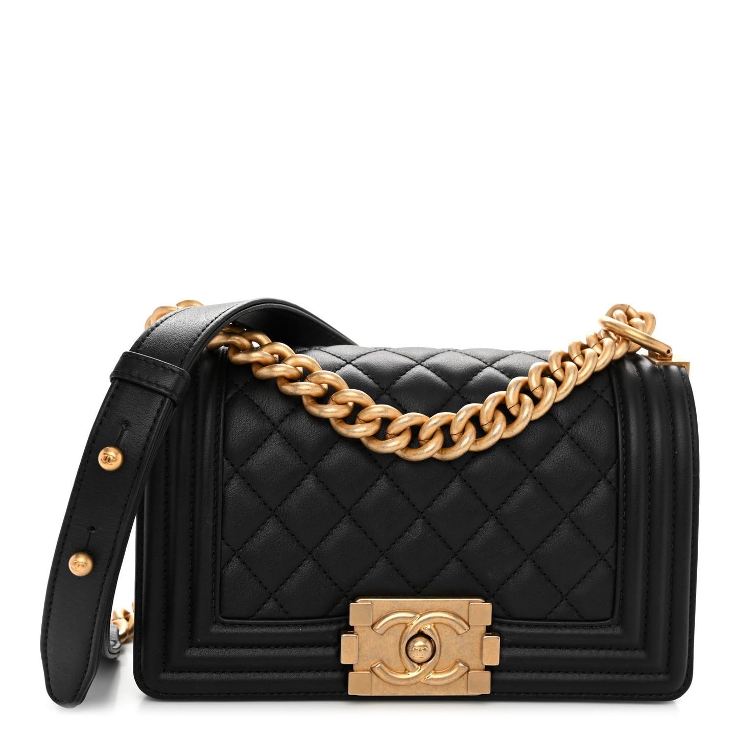 Calfskin Quilted Small Boy Flap Black