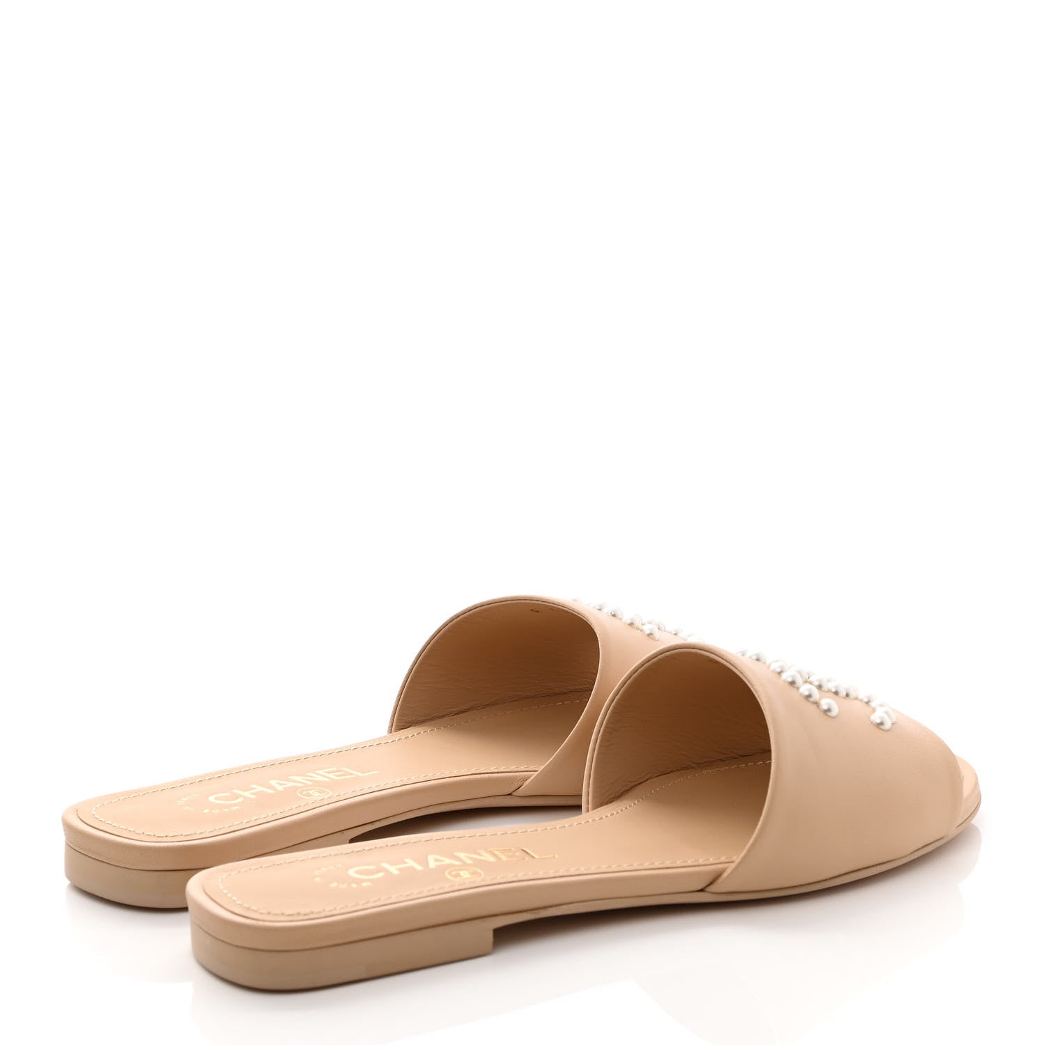 Chanel Lambskin Pearl CC Sandals 36.5 Beige 4 of 10