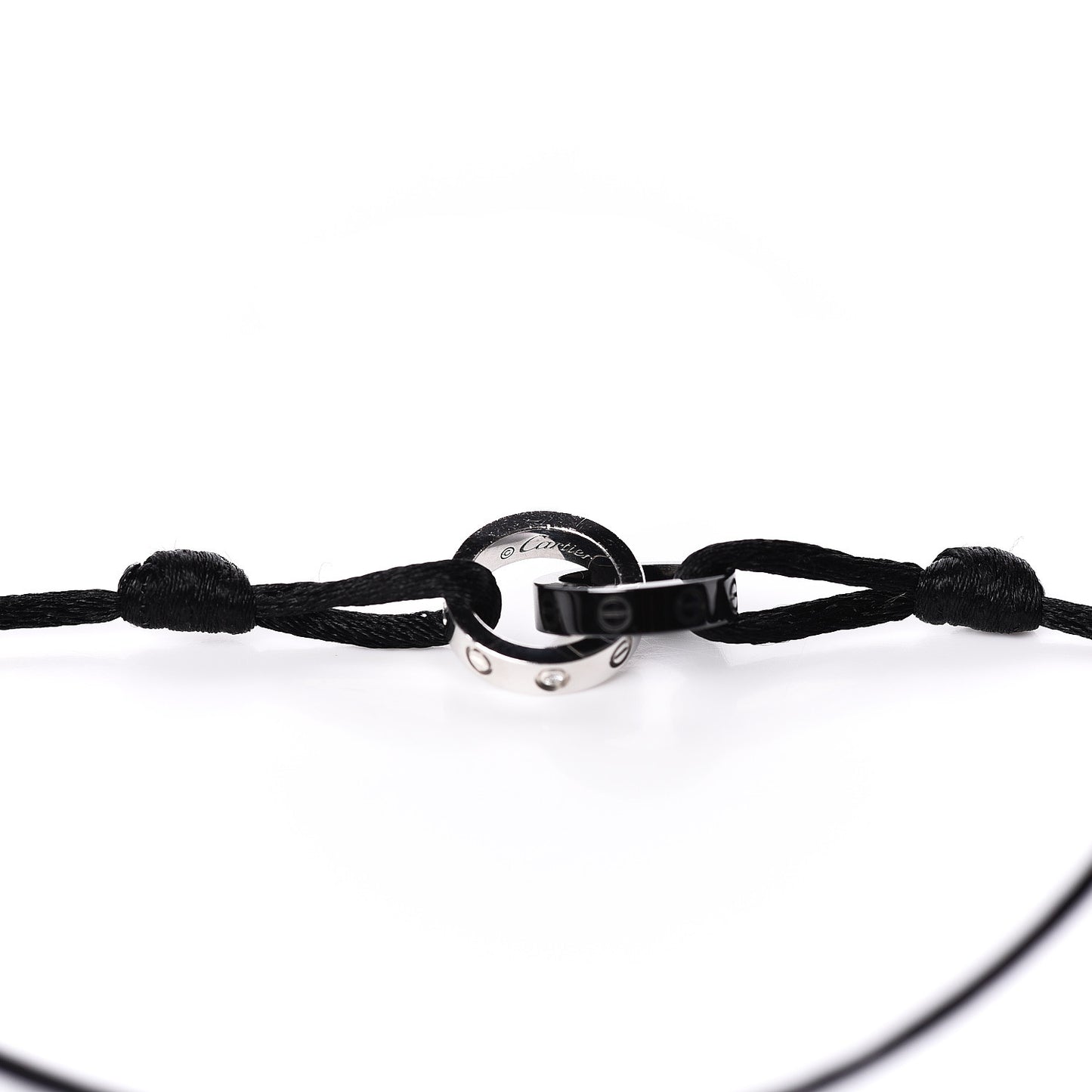 18K White Gold Ceramic 4 Diamond LOVE Cord Bracelet Black