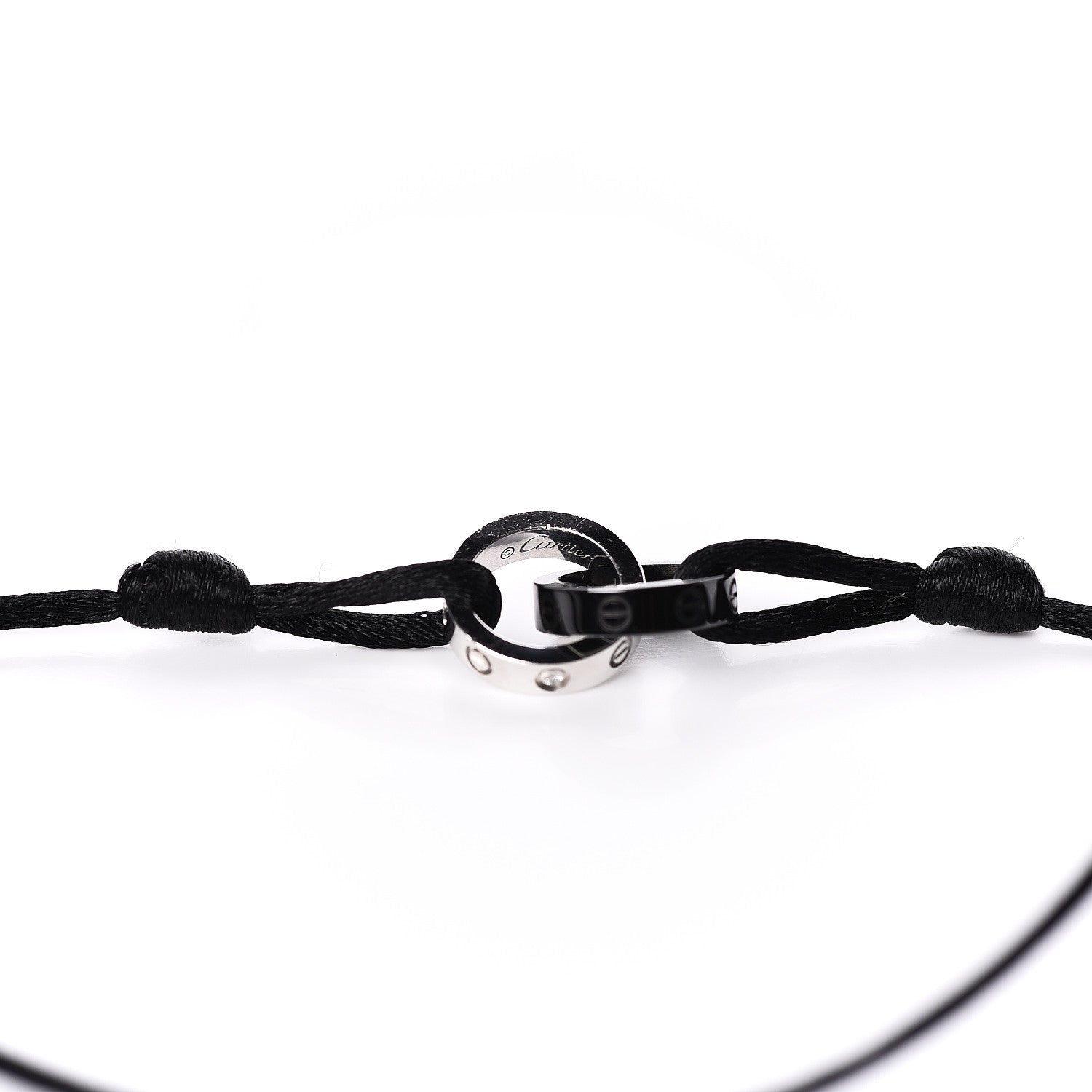 Cartier 18K White Gold Ceramic 4 Diamond LOVE Cord Bracelet Black 4 of 5