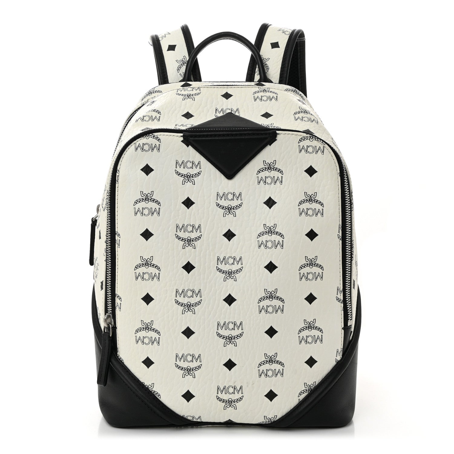 MCM Visetos Small Duke Backpack White Black 1 of 10