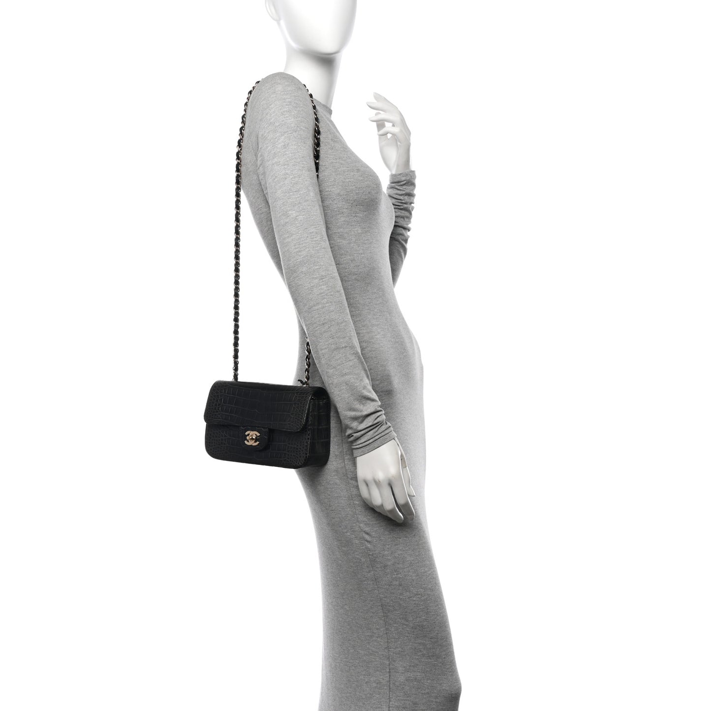 Shiny Alligator Mini Rectangular Flap Black