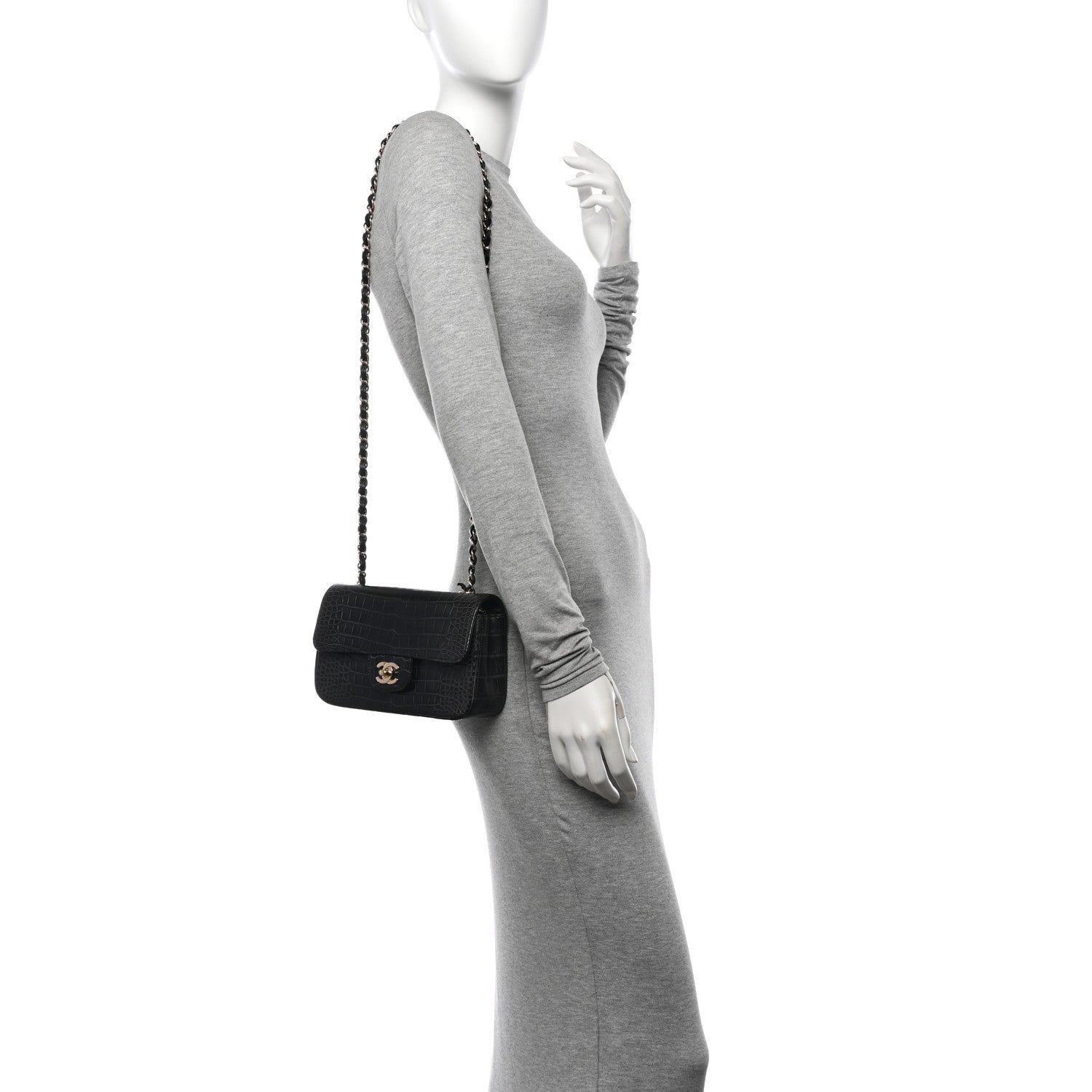 Chanel Shiny Alligator Mini Rectangular Flap Black 2 of 10