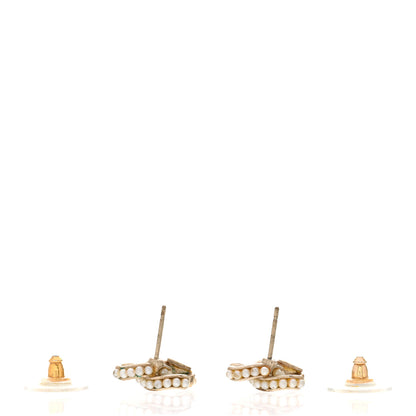 Chanel Pearl Twisted CC Earrings Light Gold White 3 of 7