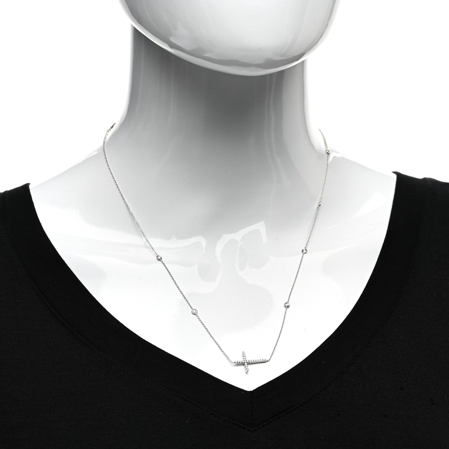 18K White Gold Diamond Integrated Cross Necklace