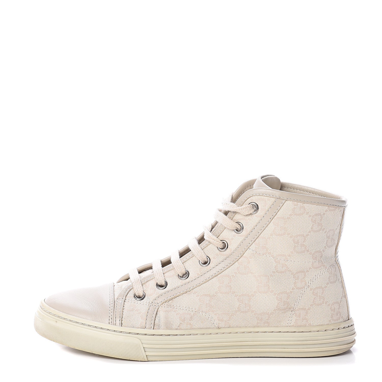 Gucci Washed Cotton GG Monogram Calfskin Womens High Top Sneakers 35.5 White Mystic White Great White 1 of 7