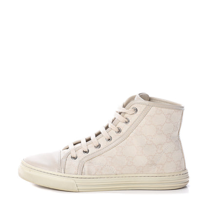 Gucci Washed Cotton GG Monogram Calfskin Womens High Top Sneakers 35.5 White Mystic White Great White 1 of 7