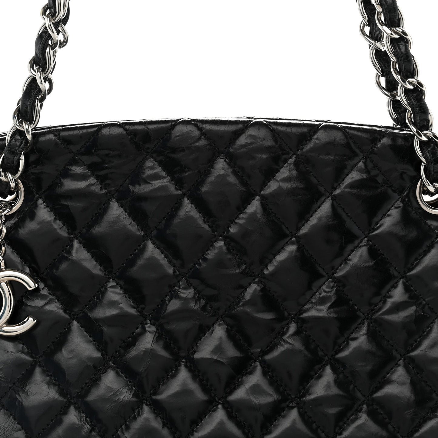 Glazed Calfskin Quilted Medium Just Mademoiselle Black