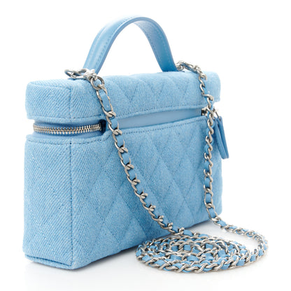 Chanel Denim Quilted Top Handle Slim Vanity Case With Chain Blue 3 of 11