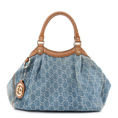 Gucci Denim Monogram Medium Sukey Tote Blue 1 of 15
