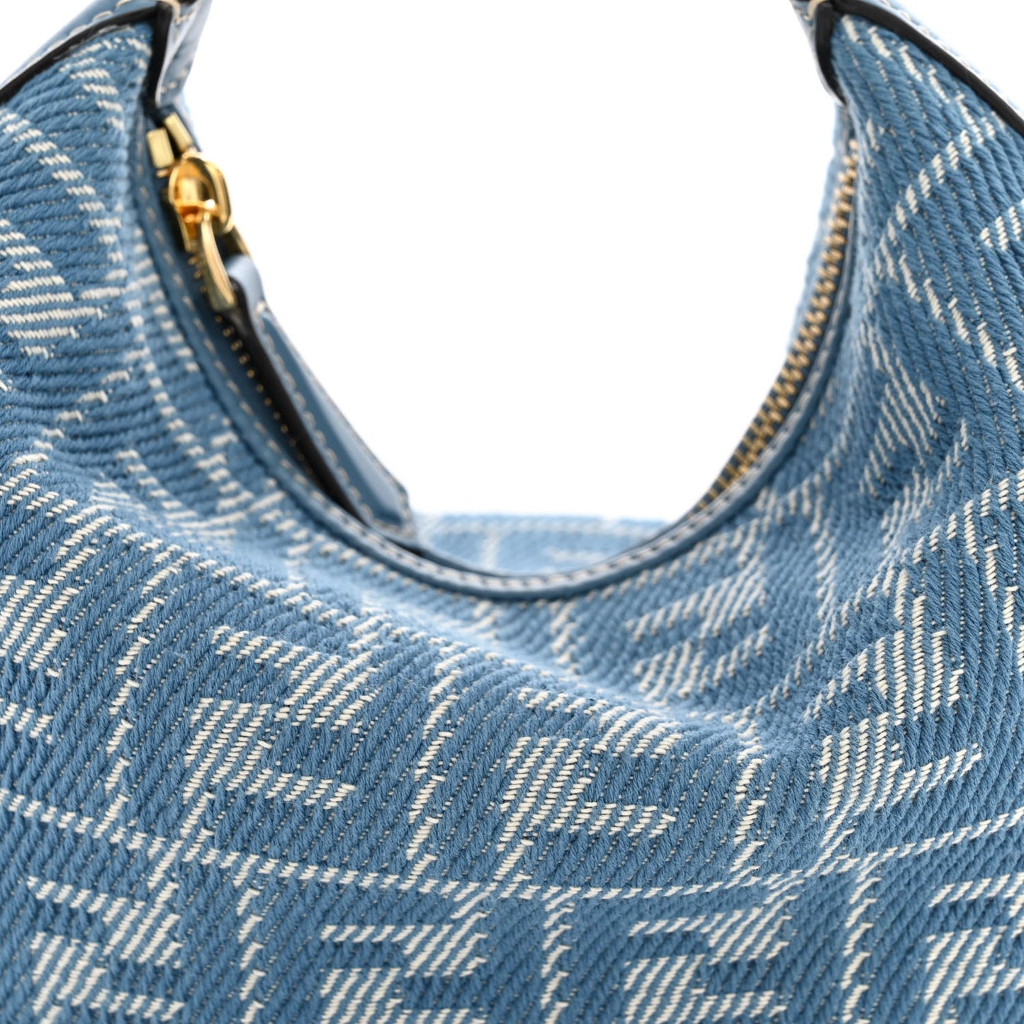 Denim Vitello King F is Fendi FF Embroidered Mini Fendigraphy Hobo Bag Denim Sand Blue White
