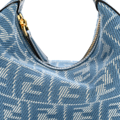 Fendi Denim Vitello King F is Fendi FF Embroidered Mini Fendigraphy Hobo Bag Denim Sand Blue White 8 of 10