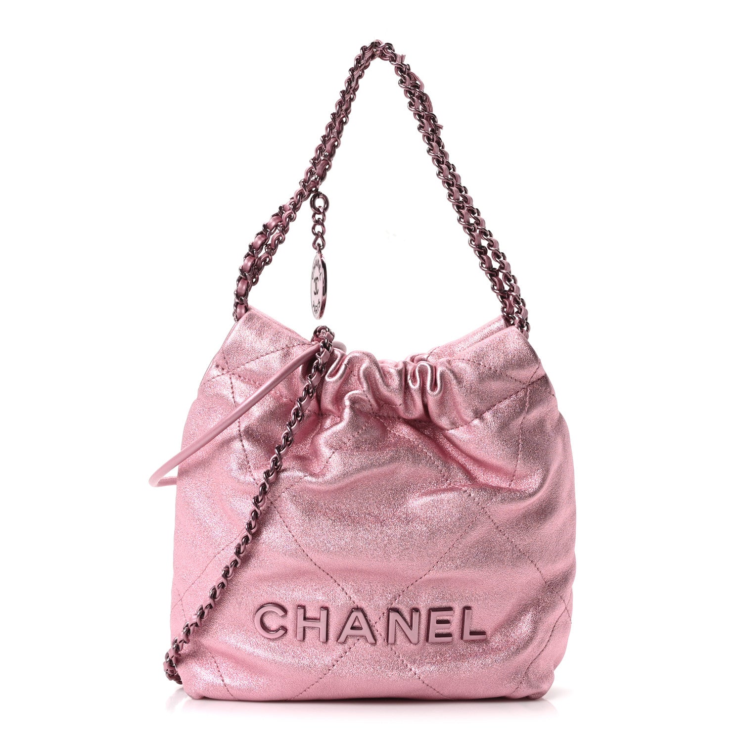 Chanel Metallic Lambskin Lacquered Monochrome Quilted Mini Chanel 22 Pink 1 of 9