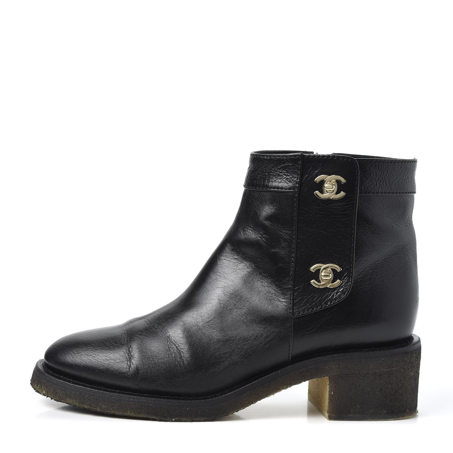 Calfskin CC Turnlock Ankle Boots 39 Black