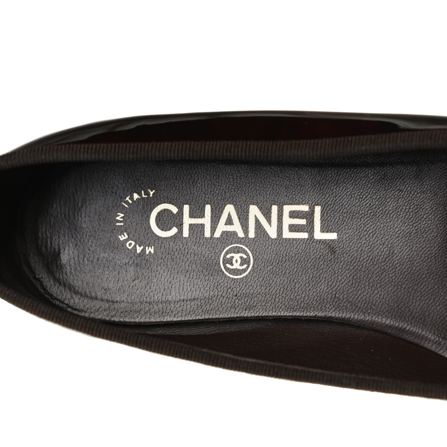 Patent Tortoise CC Cap Toe Ballerina Flats 38 Brown