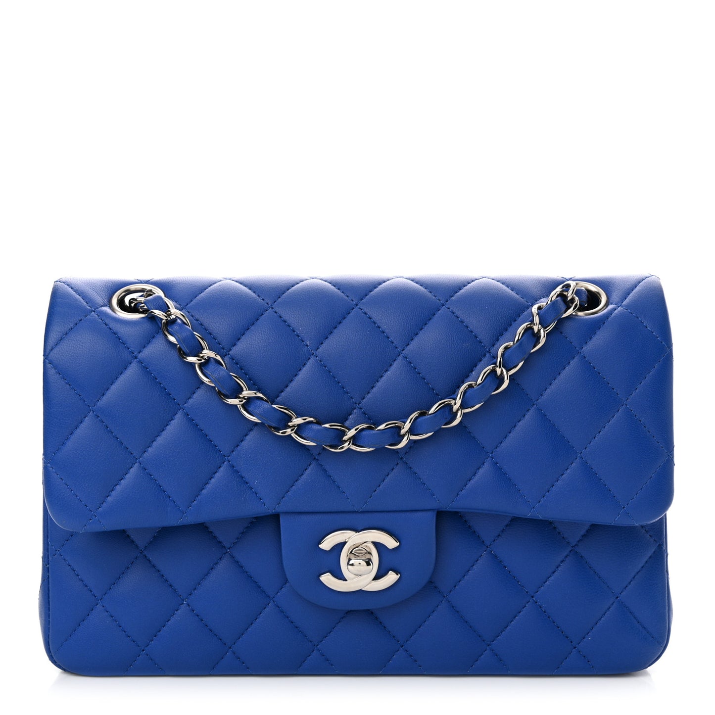Lambskin Quilted Small Double Flap Blue