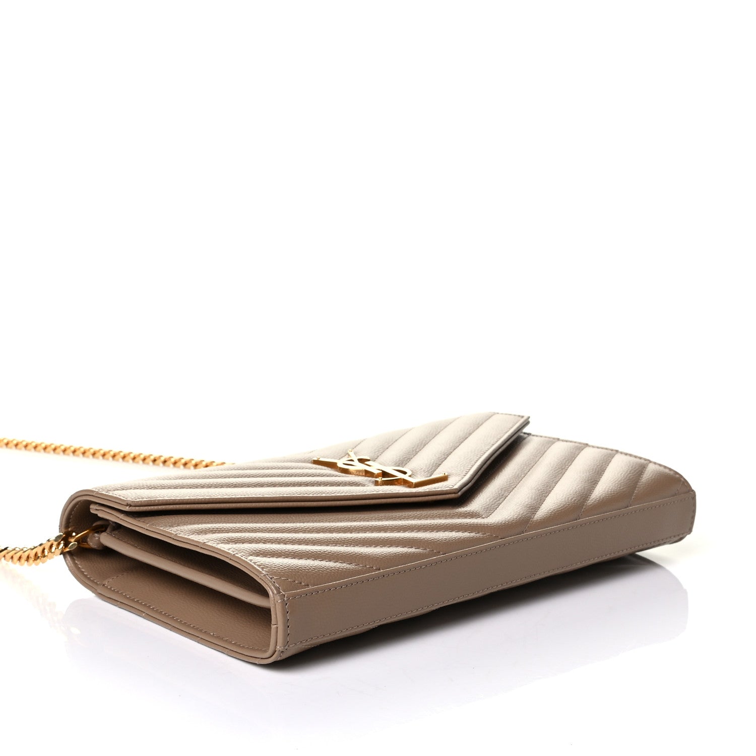Saint Laurent Grain De Poudre Matelasse Chevron Monogram Chain Wallet Light Taupe 3 of 6