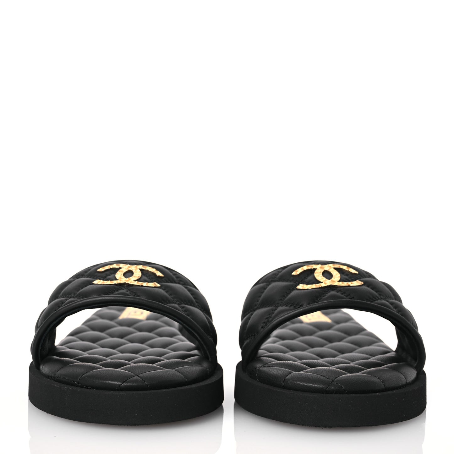 Lambskin Quilted Textured CC Mules Sandals 39.5 Black