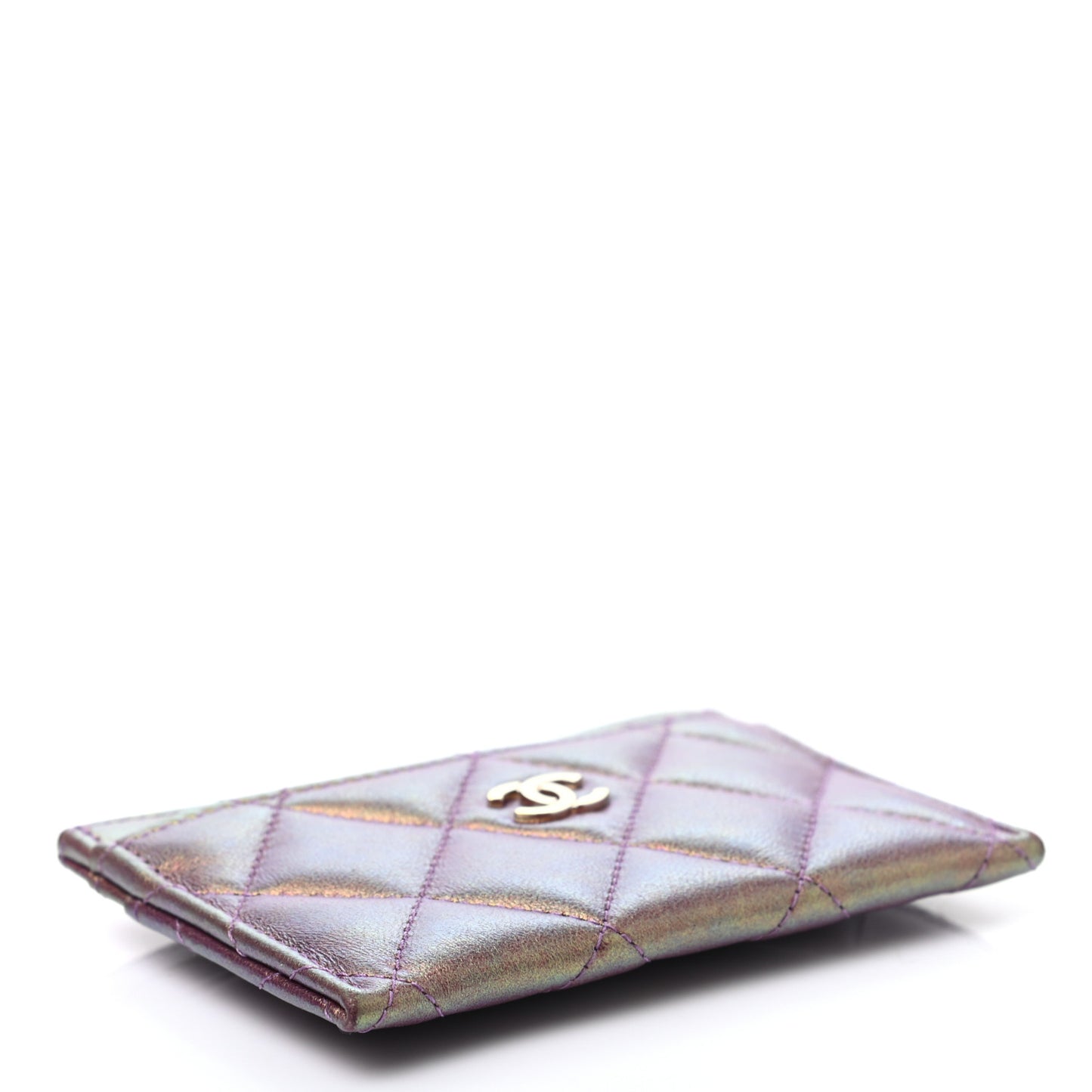 Iridescent Lambskin Quilted Card Holder Purple