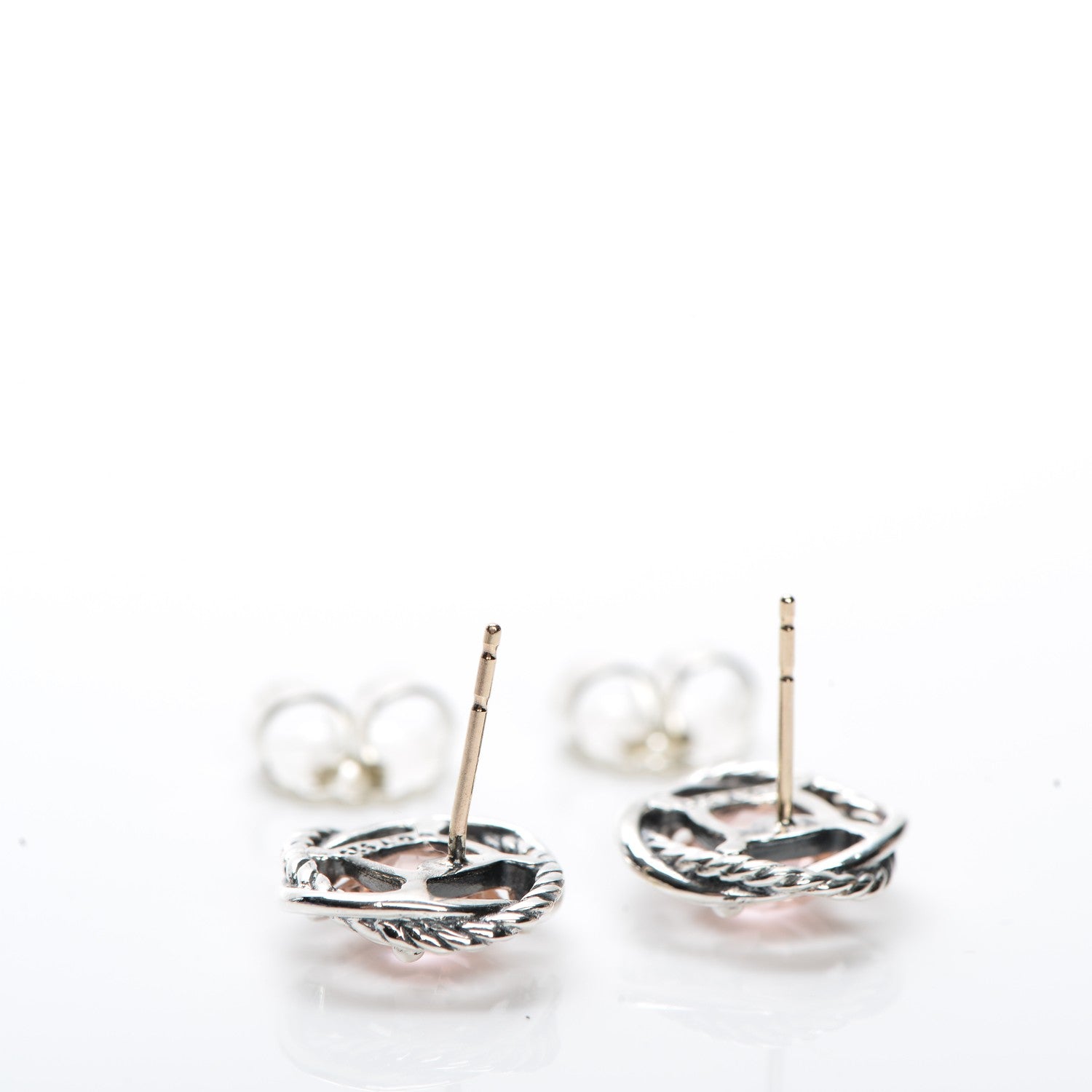 David Yurman Sterling Silver Morganite 7mm Infinity Earrings 3 of 5